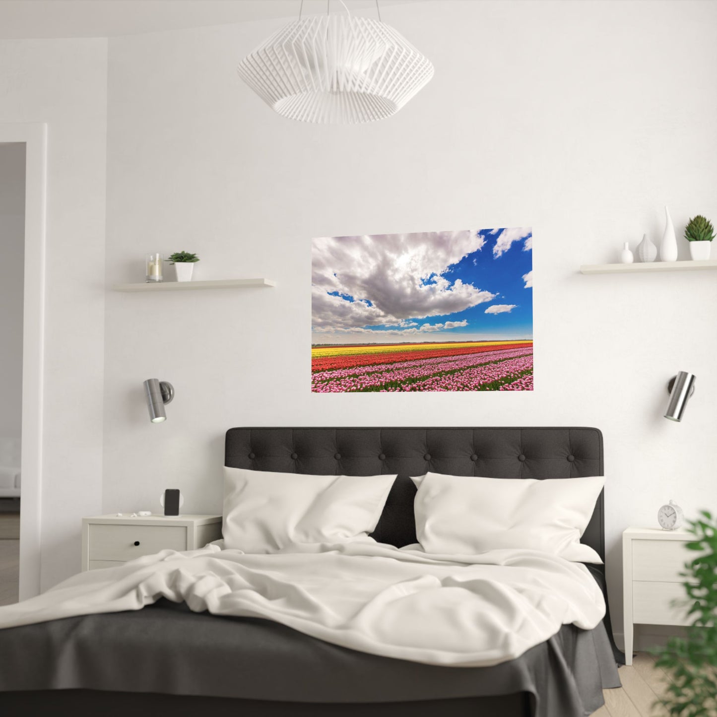 Satin Poster - Dutch Landscape Bulb Field and Flowers