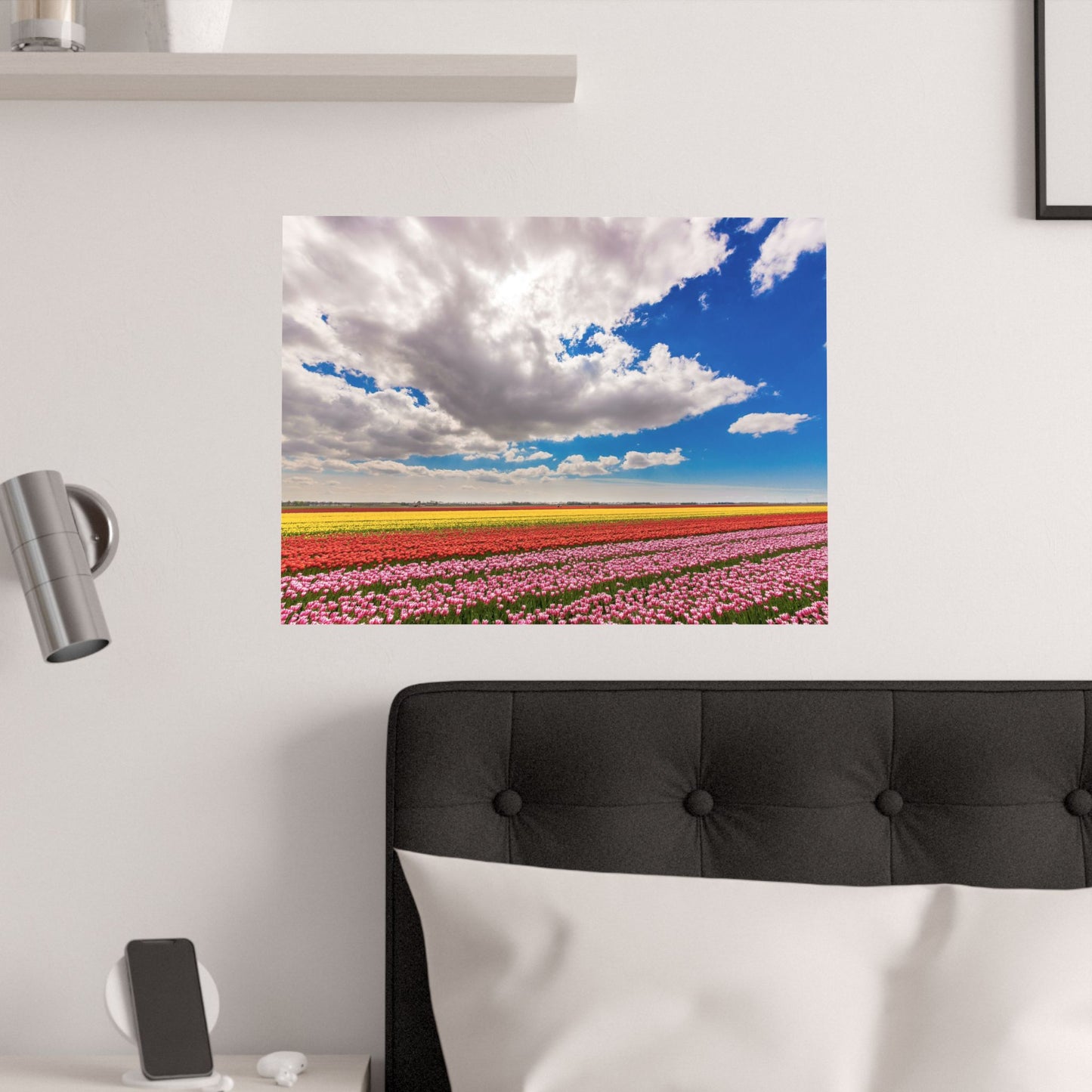 Satin Poster - Dutch Landscape Bulb Field and Flowers